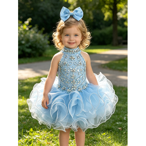 Infant/toddler/baby/children/kids Girl's glitz Pageant evening/prom Dress/clothing 1-6T G284baby blue